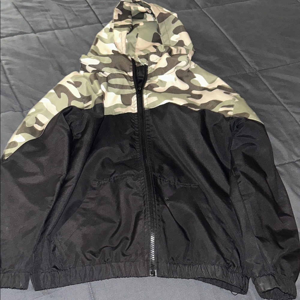 Camouflage and Black Hooded Jacket
